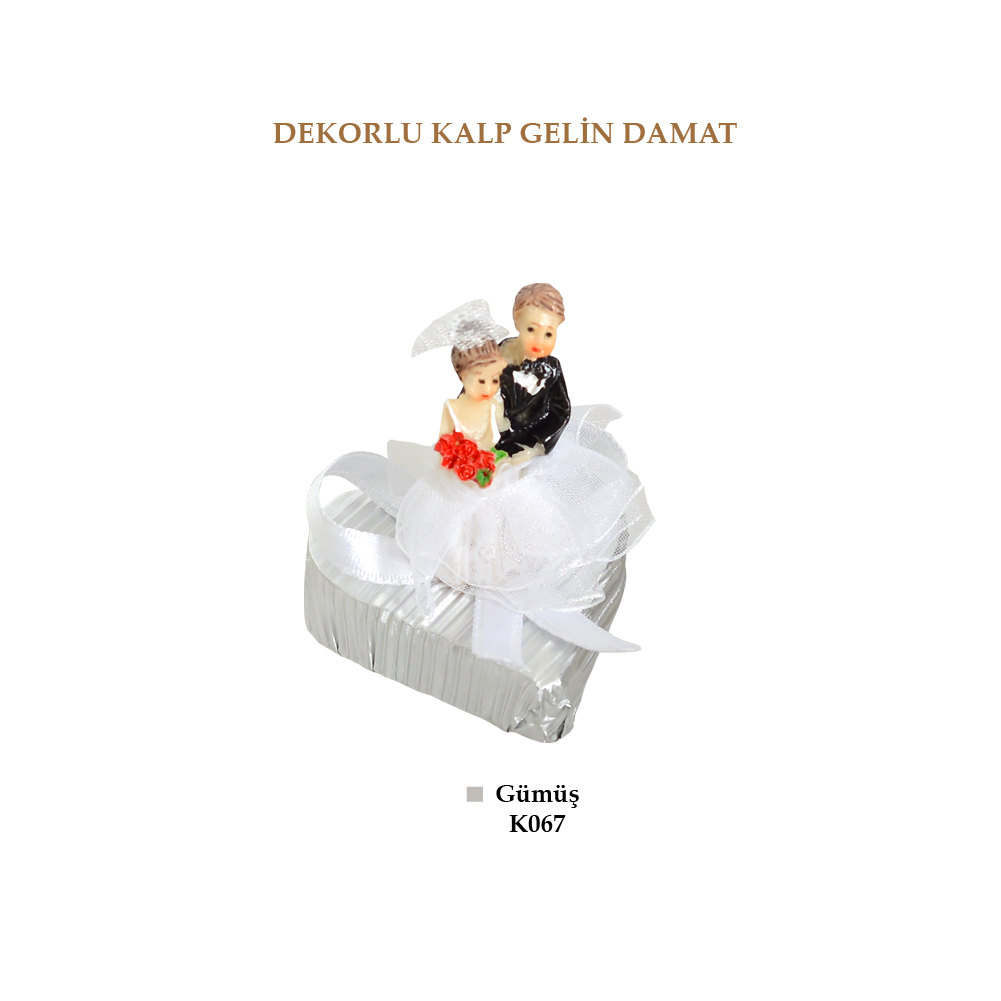 Dekorlu Kalp Gelin Damat Sütlü Fındık Gianduja dolgulu